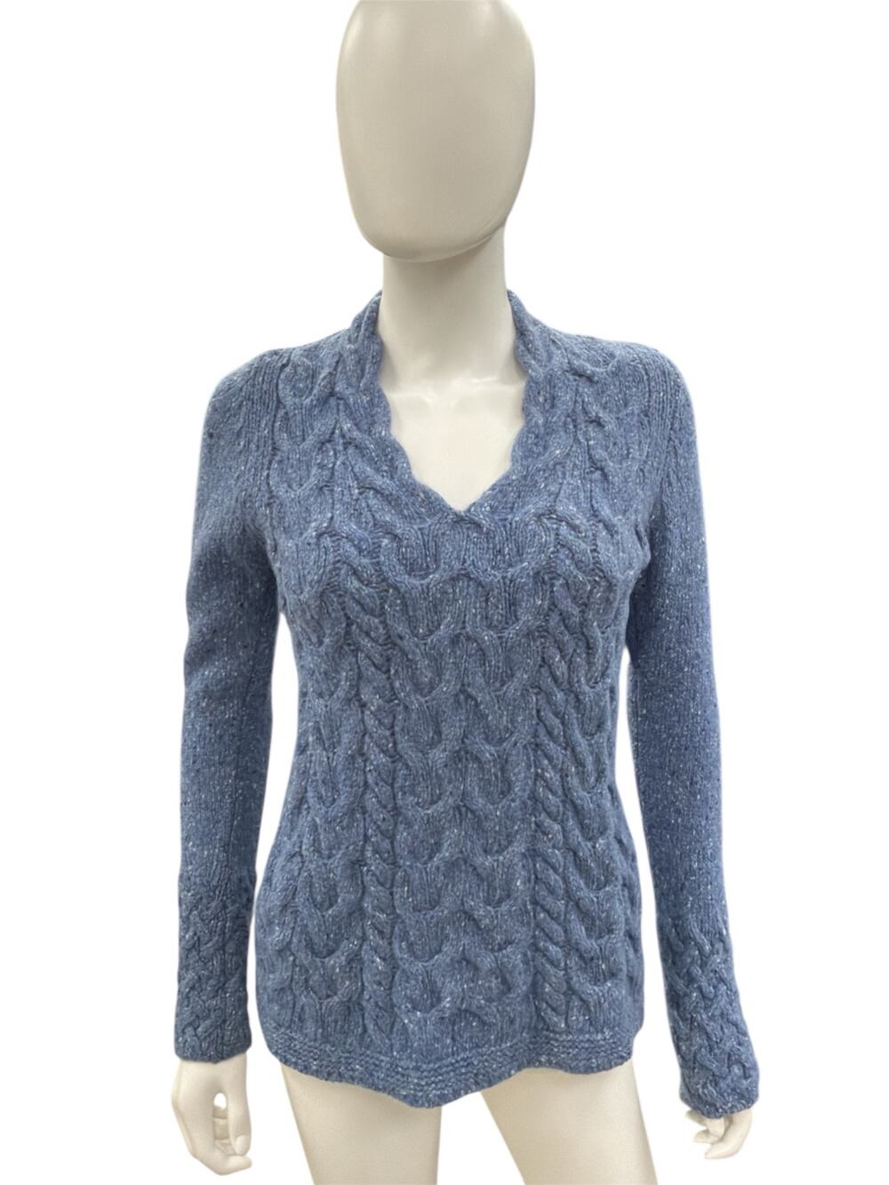 irelandseye Sweater Women’s Size Small Wool Cashmere Blend Braided Knit in Blue